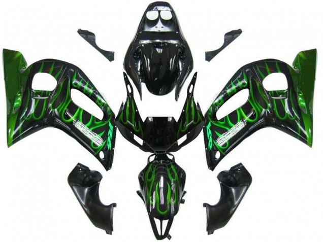 1998-2002 Black Green Flame Yamaha YZF R6 Motorbike Fairing Kits