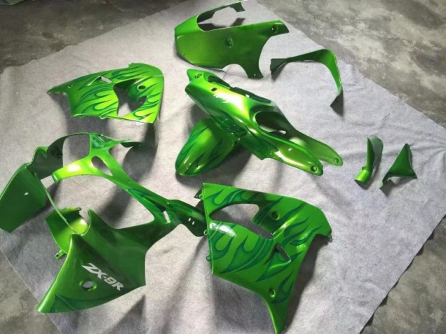 2000-2001 Green Green Flame Kawasaki ZX9R Replacement Fairings