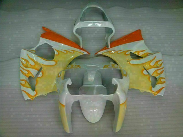 2000-2002 White Yellow Flame Kawasaki ZX6R Bike Fairings