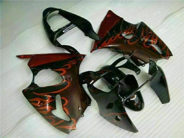 2000-2002 Black Red Flame Kawasaki ZX6R Motorcycle Fairing Kits