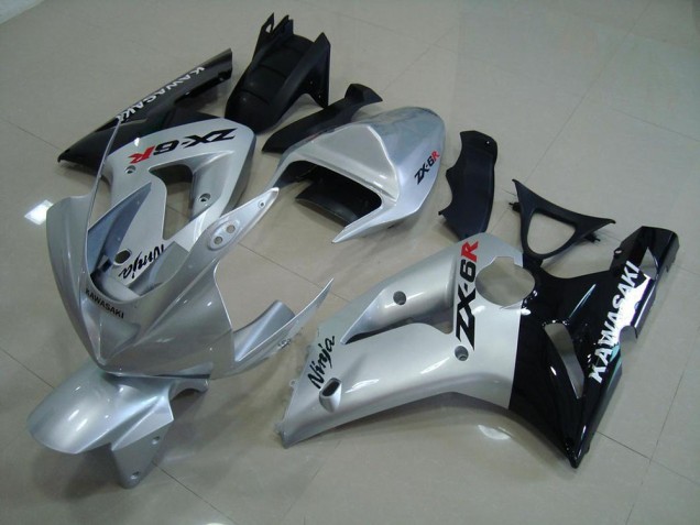 2003-2004 Silver Black Kawasaki ZX6R Motorcycle Fairing Kit