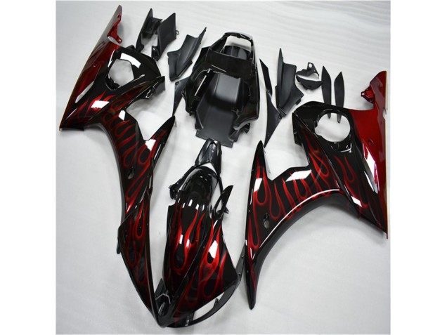 Abs 2003-2005 Black Red Flame Yamaha YZF R6 Motorcycle Fairing