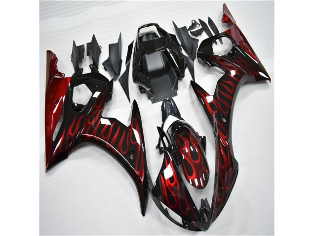 Abs 2003-2005 Black Red Flame Yamaha YZF R6 Motorcycle Fairing