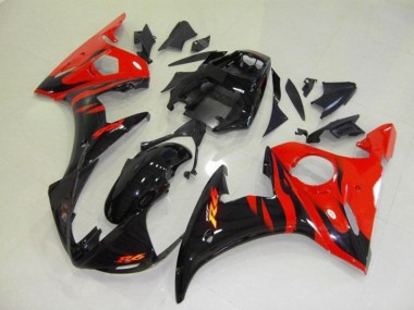 Abs 2003-2005 Black Red Flame Yamaha YZF R6 Bike Fairing Kit