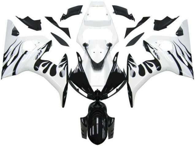 Abs 2003-2005 White Flame Black Yamaha YZF R6 Motorcycle Fairings Kits