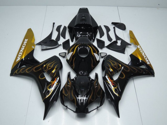 2006-2007 Black Gold Flame Honda CBR1000RR Motor Bike Fairings