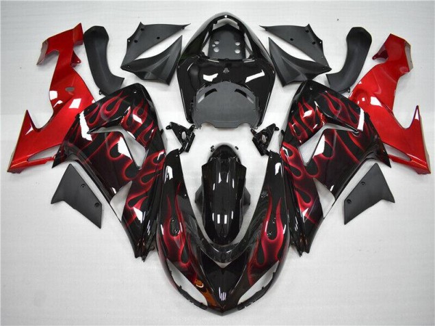 2006-2007 Red Flame Kawasaki ZX10R Motorcycle Fairings Kit