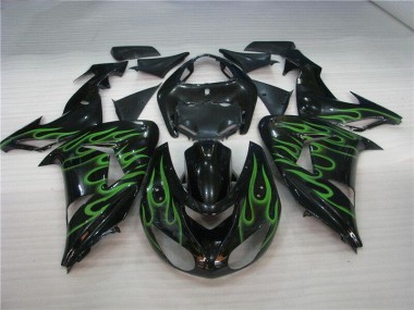 Abs 2006-2007 Black Green Flame Kawasaki ZX10R Motorcycle Fairing