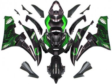 2006-2007 Black Green Flame Yamaha YZF R6 Bike Fairing Kit