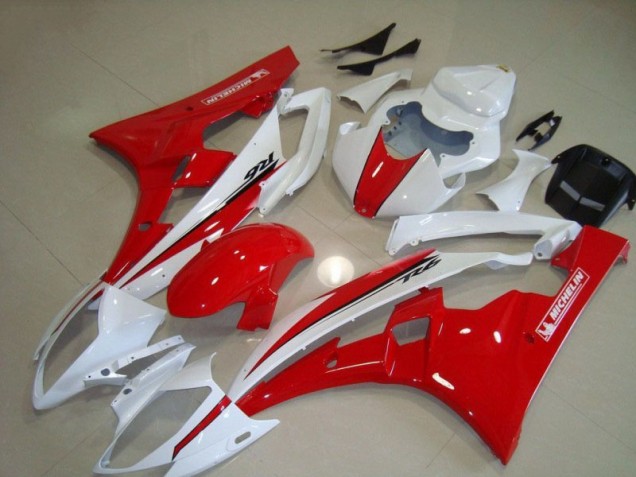 2006-2007 Red White Yamaha YZF R6 Motorcycle Fairing