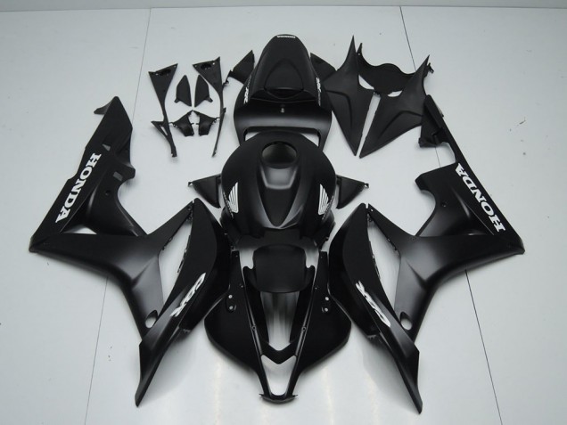 2007-2008 Matte Black with White Sticker Honda CBR600RR Motorcycle Fairings Kit