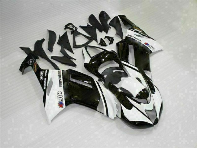 2007-2008 Black White Kawasaki ZX6R Bike Fairings