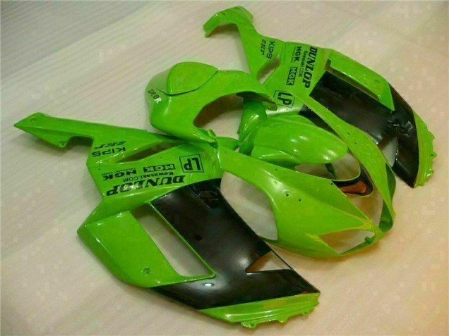 2007-2008 Green Black Dunlop Kawasaki ZX6R Motorbike Fairing Kits