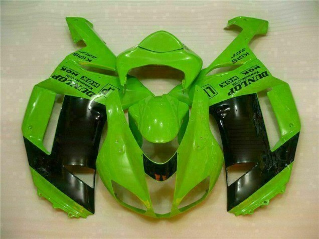 2007-2008 Green Black Dunlop Kawasaki ZX6R Motorbike Fairing Kits