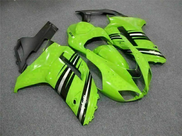 2007-2008 Green Black Kawasaki ZX6R Motorcycle Fairings Kit