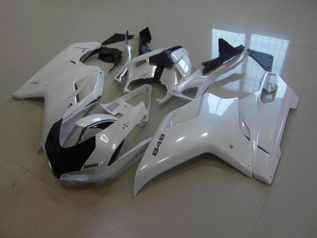 2007-2014 Pearl White Black Stripe Ducati 848 1098 1198 Motorcycle Replacement Fairings