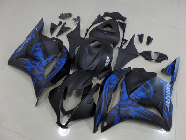 Abs 2009-2012 Matte Black Blue Skull Honda CBR600RR Motorcycle Fairings Kit