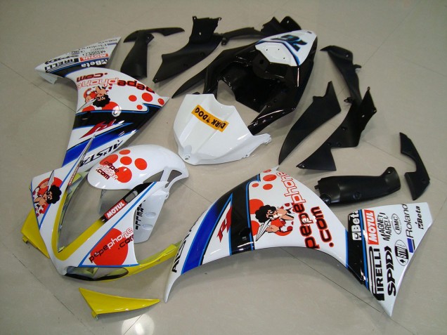 Abs 2012-2014 White Black Pepe Phone Yamaha YZF R1 Motorcycle Fairings Kit