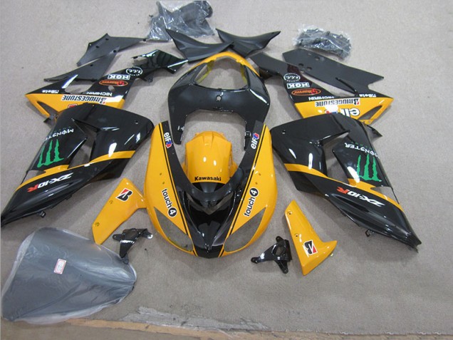 2006-2007 Black Yellow Touch4 Monster Kawasaki ZX10R Motorcycle Fairing