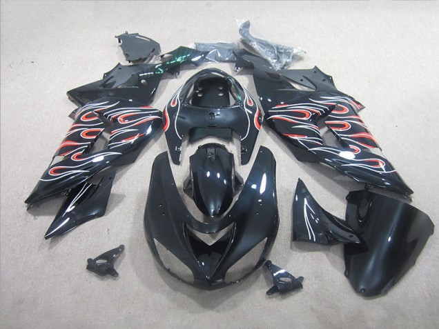 Abs 2006-2007 Black White Red Flame Kawasaki ZX10R Motorbike Fairing