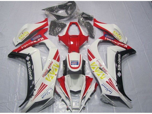 2011-2015 White Red Silkolene Kawasaki ZX10R Motorcycle Fairings Kit