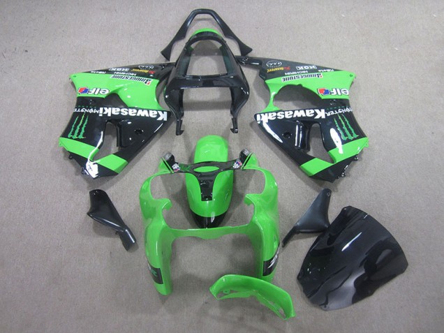 2000-2002 Black Green Monster Kawasaki ZX6R Motor Fairings