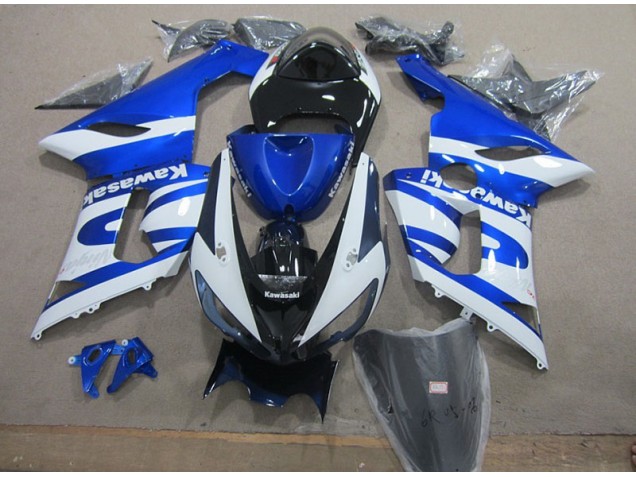 2005-2006 Blue White Kawasaki ZX6R Replacement Motorcycle Fairings