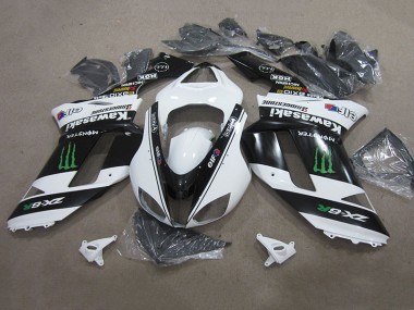 2007-2008 Black White Monster Kawasaki ZX6R Replacement Motorcycle Fairings