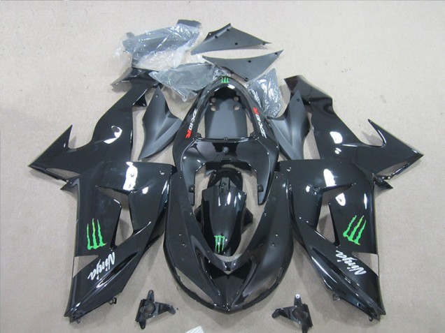 2007-2008 Black Ninja Green Monster Kawasaki ZX6R Bike Fairing Kit