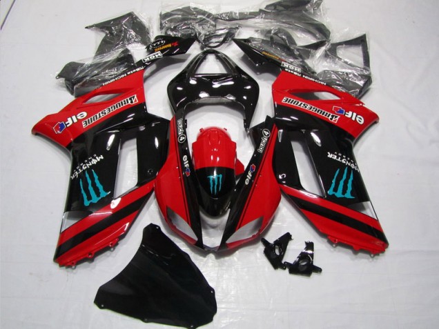 2007-2008 Red Black Monster Kawasaki ZX6R Motorbike Fairing Kits