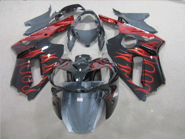 Abs 2007-2008 Black Red Flame Kawasaki ZX6R Replacement Fairings