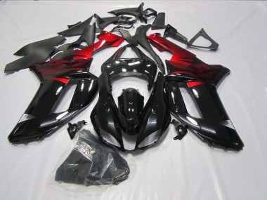 2007-2008 Black Red Kawasaki ZX6R Motorcycle Fairings Kit