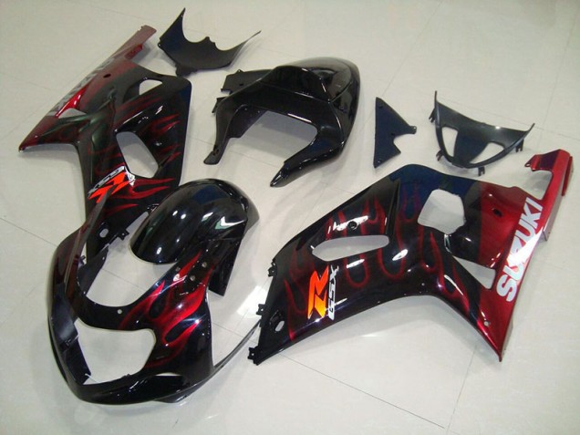 Abs 2001-2003 Black Red Flame Suzuki GSXR750 Bike Fairing Kit