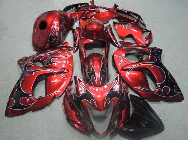 1996-2007 Red with Black Flame Suzuki GSXR1300 Hayabusa Motorcycle Fairings Kits