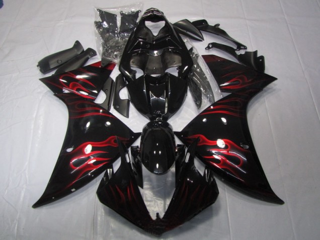 2009-2011 Black Red Flame Yamaha YZF R1 Motor Fairings